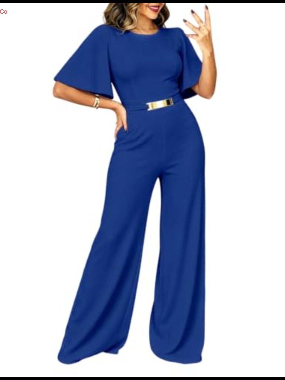 Wide Leg Jumpsuit Flutter Sleeve Dressy Romper Pockets